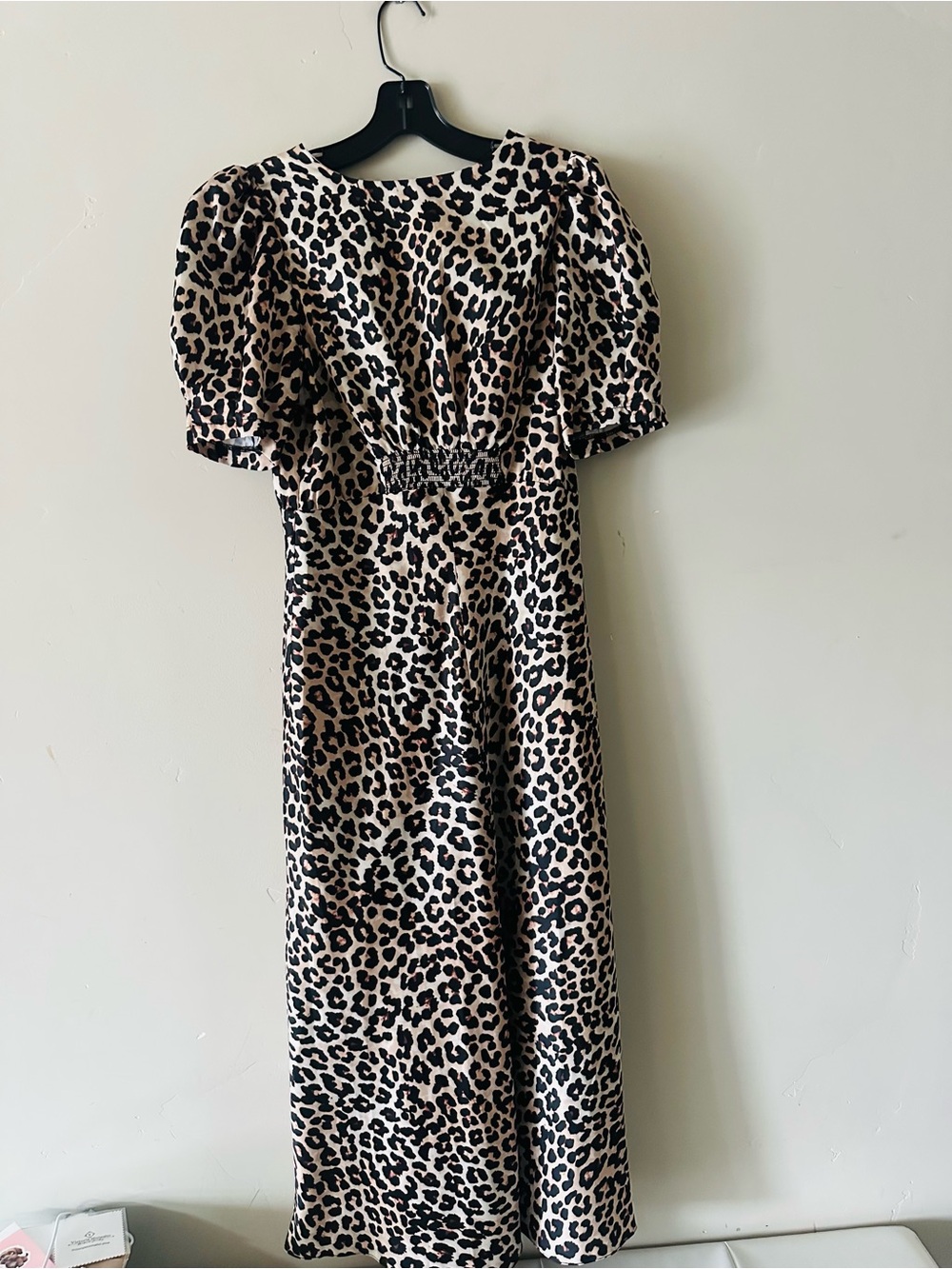 Asics Leopard Print Puff Sleeve Midi Dress - Beige & Black